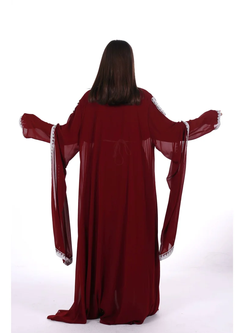 Al Bent Al Sharqieh burgundy belted elegant kaftan dress for Women | Best Price UAE