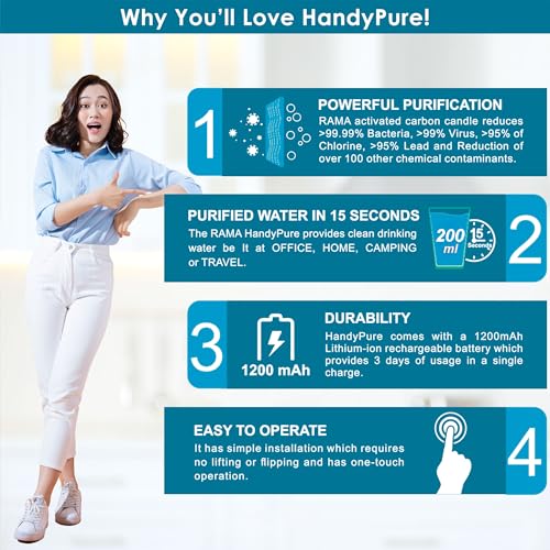 RAMA Handy Pure Automatic Wireless Water Dispenser for 20L Water Can with 4-Inch Carbon Candle Filter | Fast Flow Food Grade Water Pump with USB Rechargeable battery | Removes 99.9% Bacteria & Viruses - Image 5