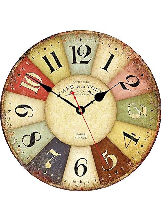 Generic Clocks Battery Operated Wooden Wall Clock Retro Rustic Clock Decorative 14 Inch Arabic Numerals Colorful Silent Non Ticking Wall Clocks for Kitchen,Living Room,Bathroom,Bedroom Home Decor  - Image 1