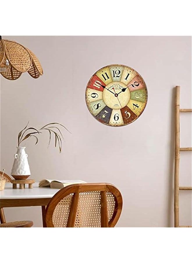 Generic Clocks Battery Operated Wooden Wall Clock Retro Rustic Clock Decorative 14 Inch Arabic Numerals Colorful Silent Non Ticking Wall Clocks for Kitchen,Living Room,Bathroom,Bedroom Home Decor  - Image 4