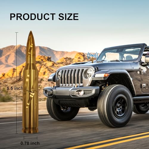 Seprochoo Car Truck Bullet Antenna 50 Cal Bullet Antenna Truck Accessories Universal Replacement for GMC Sierra 1500 Chevy Dodge Ram Silverado 1500 2500 3500 Ford F150 F250 F350 Spiral Pattern (Gold, 5.5inch) - Image 2