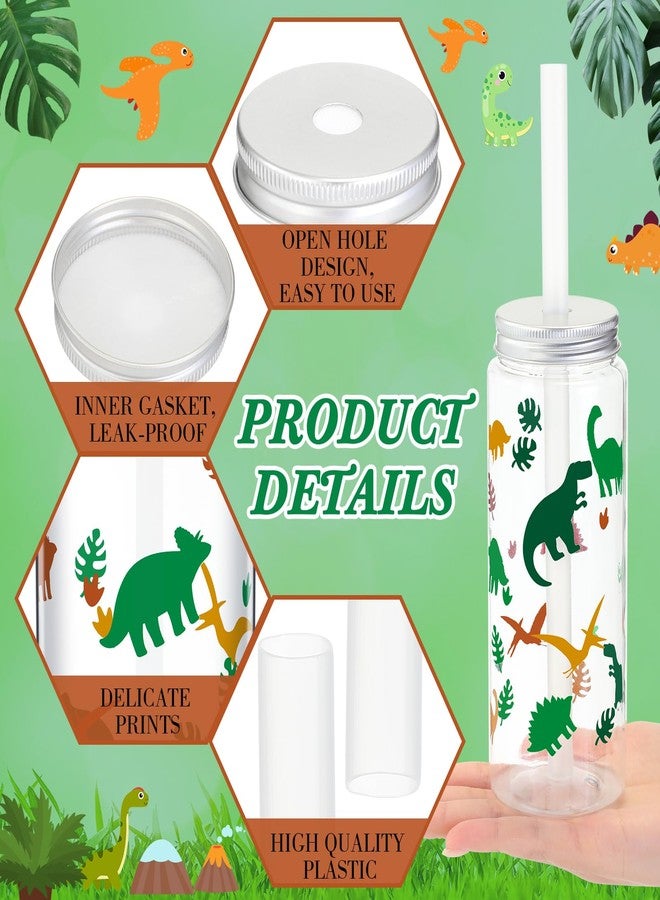 Skylety 12 Set 14 oz Dinosaur Themed Plastic Cup with Straw and Lid Cute Disposable Cups Bulk Dino Party Favors Drinking Mason Jars Tumbler for Birthday Supplies Juice Beverage Smoothie(Green Yellow) - Image 3