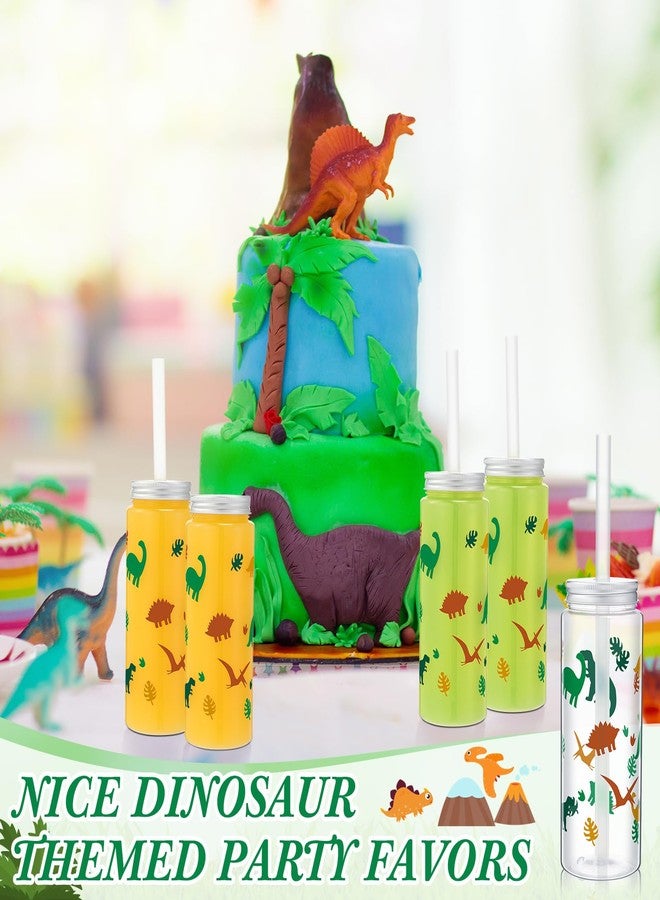 Skylety 12 Set 14 oz Dinosaur Themed Plastic Cup with Straw and Lid Cute Disposable Cups Bulk Dino Party Favors Drinking Mason Jars Tumbler for Birthday Supplies Juice Beverage Smoothie(Green Yellow) - Image 5