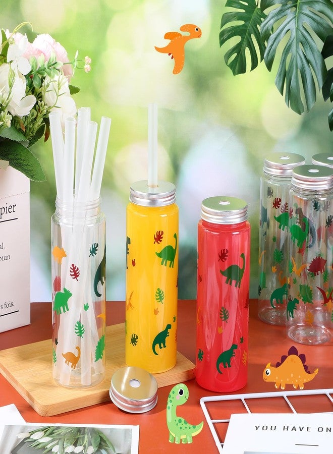 Skylety 12 Set 14 oz Dinosaur Themed Plastic Cup with Straw and Lid Cute Disposable Cups Bulk Dino Party Favors Drinking Mason Jars Tumbler for Birthday Supplies Juice Beverage Smoothie(Green Yellow) - Image 4