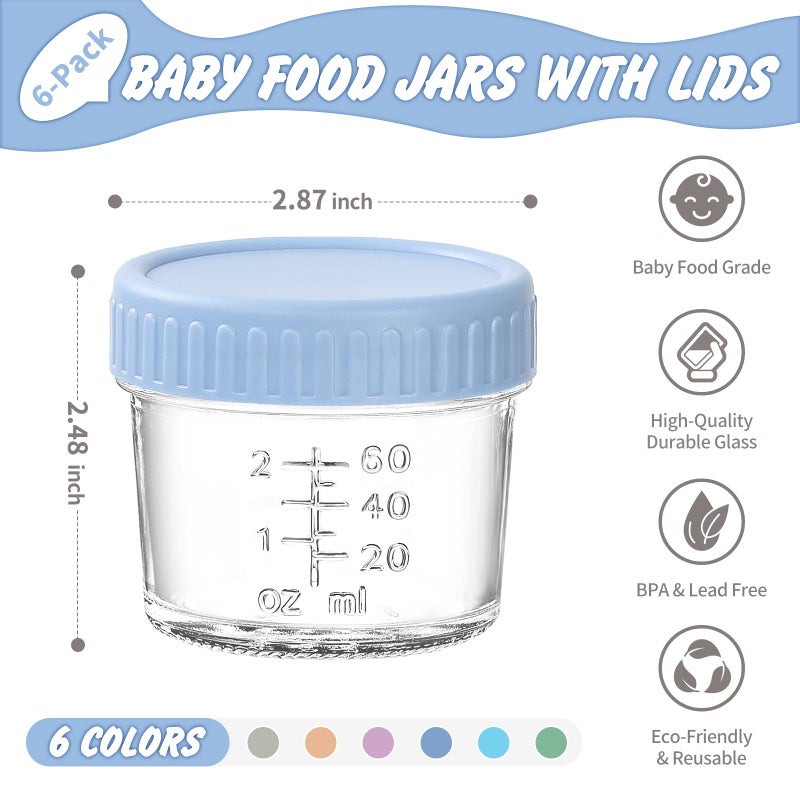 DRKIO 6 Pack Glass Baby Food Storage Containers - 4 Oz Baby Food Jars with Lids Baby Food Maker Microwave Dishwasher Freezer Safe 100% Leak Proof BPA Free Reusable - Image 2