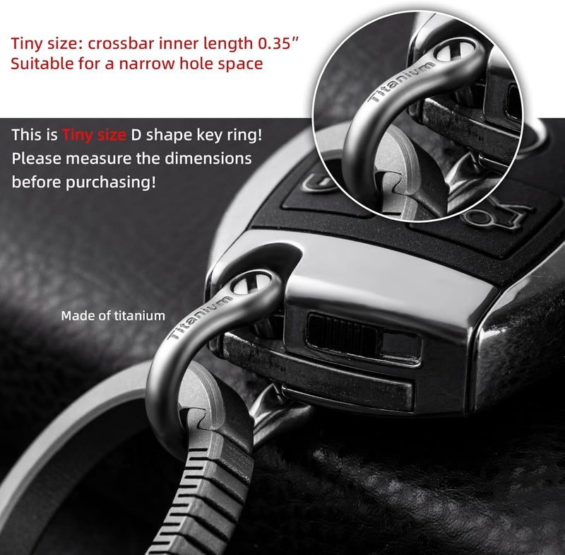 FEGVE Small Titanium Key Ring with Screw Shackle - Car Fob Keychain Heavy Duty Strong Mini Titanium D Rings -1/3 Inch/9mm (Silver 4 Pack) - Image 4