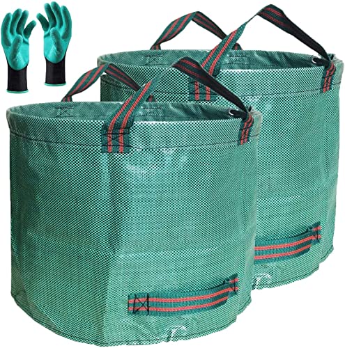 Tespher Professional 2-Pack 137 Gallon Lawn Garden Bags Large (D34,H34 inch) Yard Waste Bags w/Gardening Gloves for Big Leaf Bag,Yard Debris,Waste Container,Lawn Trash,Grass Clippings Bag,Weed Bags 4 Handles - Image 1