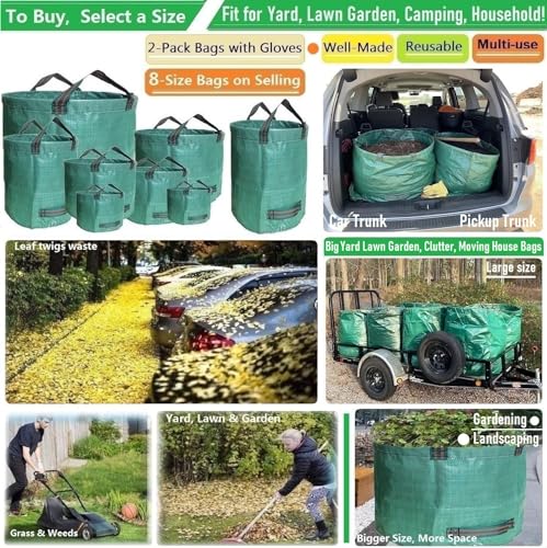 Tespher Professional 2-Pack 137 Gallon Lawn Garden Bags Large (D34,H34 inch) Yard Waste Bags w/Gardening Gloves for Big Leaf Bag,Yard Debris,Waste Container,Lawn Trash,Grass Clippings Bag,Weed Bags 4 Handles - Image 2