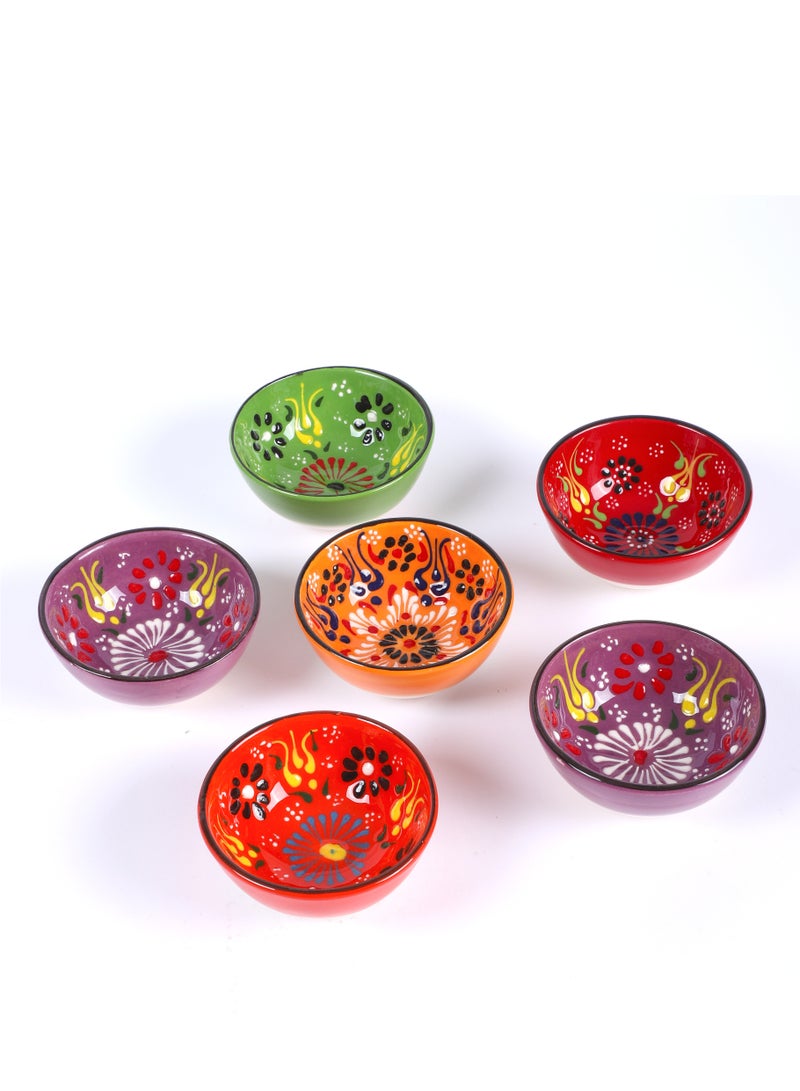6 Pcs Ceramic Bowls Hand Painted Decorative Serving Turkish Bowls, Handmade Ceramic Bowl, Small Sauce Dipping Serving Bowls, Candy Bowl, Multicolor Home, Kitchen, Coffee Table | Best Gift Set
