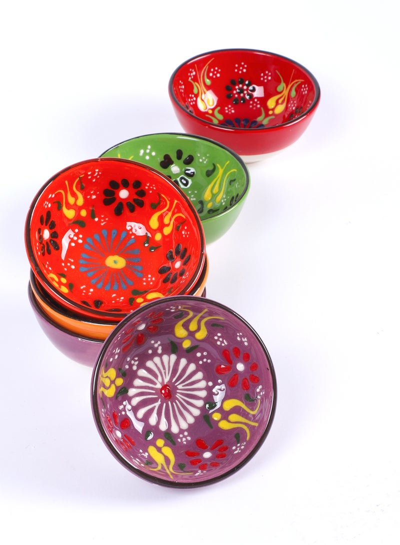 6 Pcs Ceramic Bowls Hand Painted Decorative Serving Turkish Bowls, Handmade Ceramic Bowl, Small Sauce Dipping Serving Bowls, Candy Bowl, Multicolor Home, Kitchen, Coffee Table | Best Gift Set