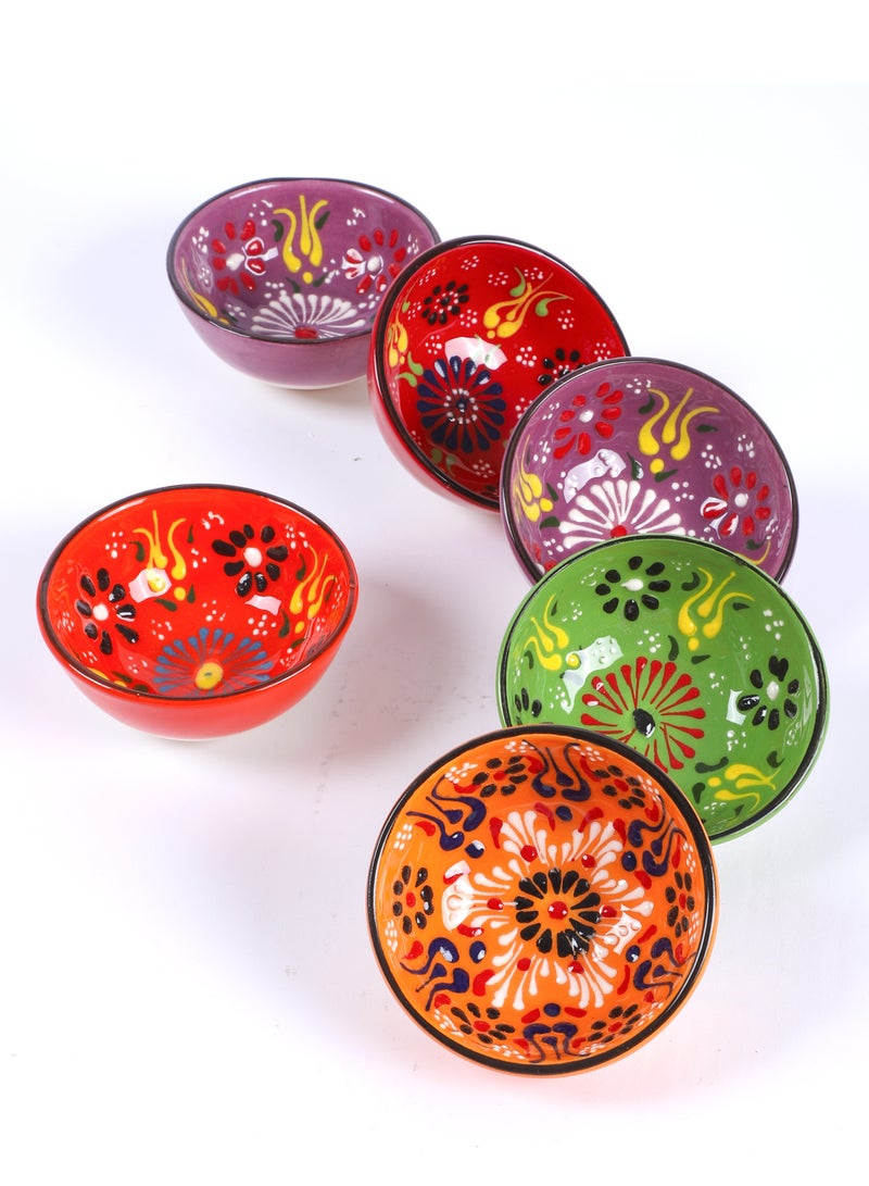 6 Pcs Ceramic Bowls Hand Painted Decorative Serving Turkish Bowls, Handmade Ceramic Bowl, Small Sauce Dipping Serving Bowls, Candy Bowl, Multicolor Home, Kitchen, Coffee Table | Best Gift Set