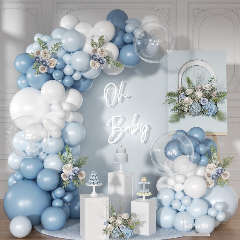 NUTTYBASH Dusty Blue Balloon Arch Kit 126 Pcs Light Blue and White Balloon Arch Garland Kit Include Macaron Balloons for Wedding Birthday Baby Shower Gender Reveal Bridal Decorations - Image 2