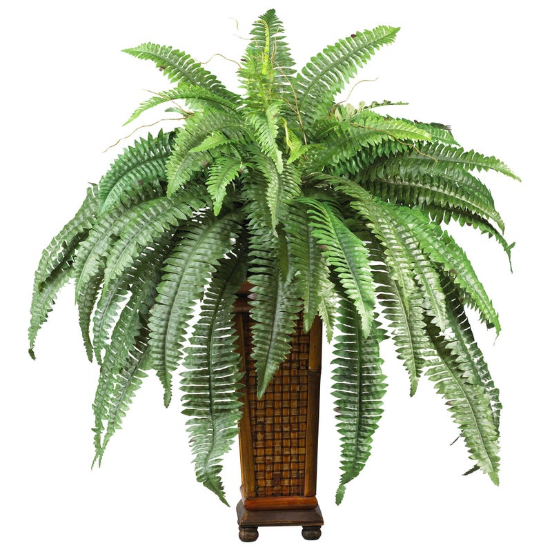 Nearly Natural Nearly Natural Boston Fern with Wood Vase Silk Plant 12 in x 12 in x 35 in Green 