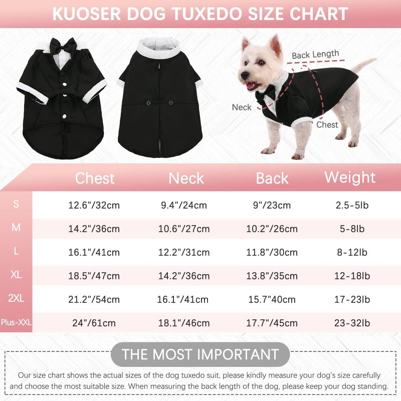 Kuoser Dog Tuxedo,Dog Wedding Suit with Bow Tie Formal Dogs Tux Pet Wedding Party Birthday Costume,Doggy Valentines Christmas Halloween Graduation Outfit Cosplay for Small Medium Large Dogs,Black M - Image 2