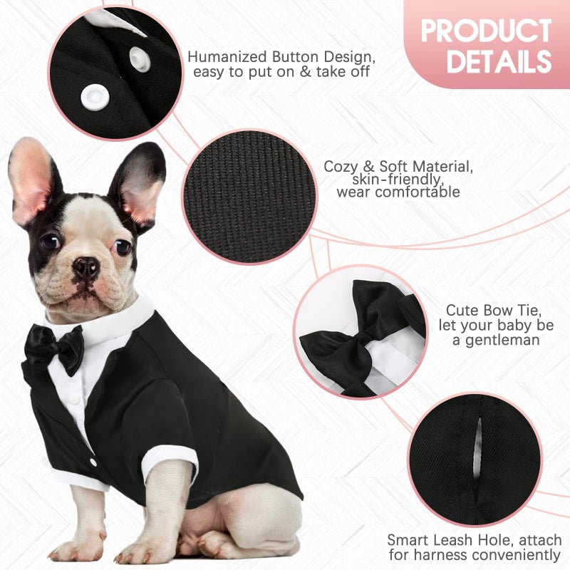 Kuoser Dog Tuxedo,Dog Wedding Suit with Bow Tie Formal Dogs Tux Pet Wedding Party Birthday Costume,Doggy Valentines Christmas Halloween Graduation Outfit Cosplay for Small Medium Large Dogs,Black M - Image 3