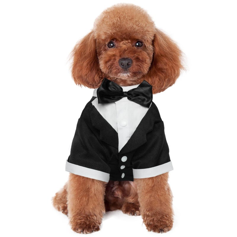 Kuoser Dog Tuxedo,Dog Wedding Suit with Bow Tie Formal Dogs Tux Pet Wedding Party Birthday Costume,Doggy Valentines Christmas Halloween Graduation Outfit Cosplay for Small Medium Large Dogs,Black M - Image 1