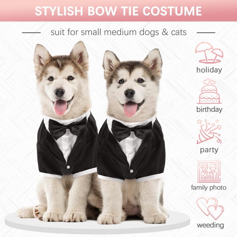Kuoser Dog Tuxedo,Dog Wedding Suit with Bow Tie Formal Dogs Tux Pet Wedding Party Birthday Costume,Doggy Valentines Christmas Halloween Graduation Outfit Cosplay for Small Medium Large Dogs,Black M - Image 4