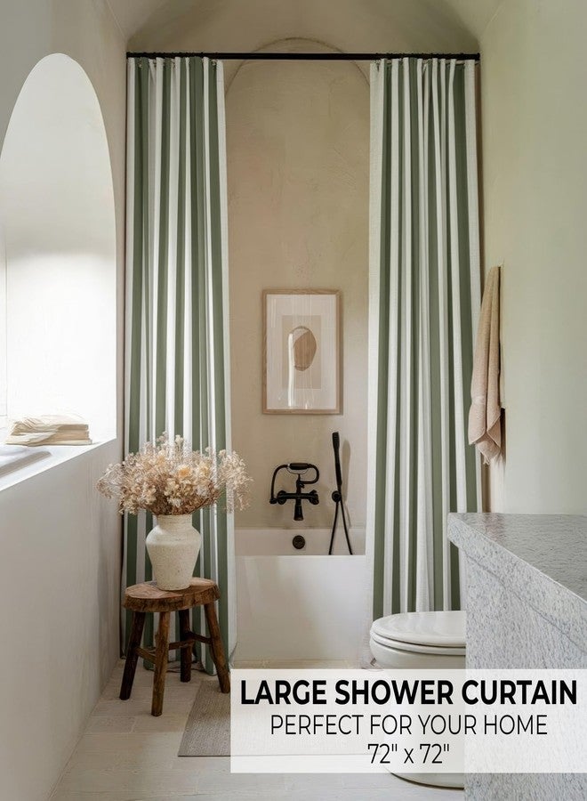 KIBAGA Beautiful Striped Boho Shower Curtain for Your Bathroom - Stylish 72”x72” Sage Green Curtain That Fits Perfectly with Any Bath Decor - Modern & Elegant, Ideal for Brightening Up Your Bathroom at Home - Image 3