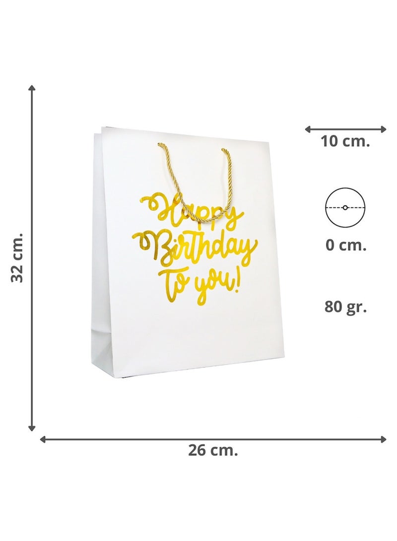 Elegant Luxury Happy Birthday Text Celebration Wrap Present Paper Gift Bag White Color for him her men and women chic with handles | Large Size 26 x 32 x 10 - Image 5