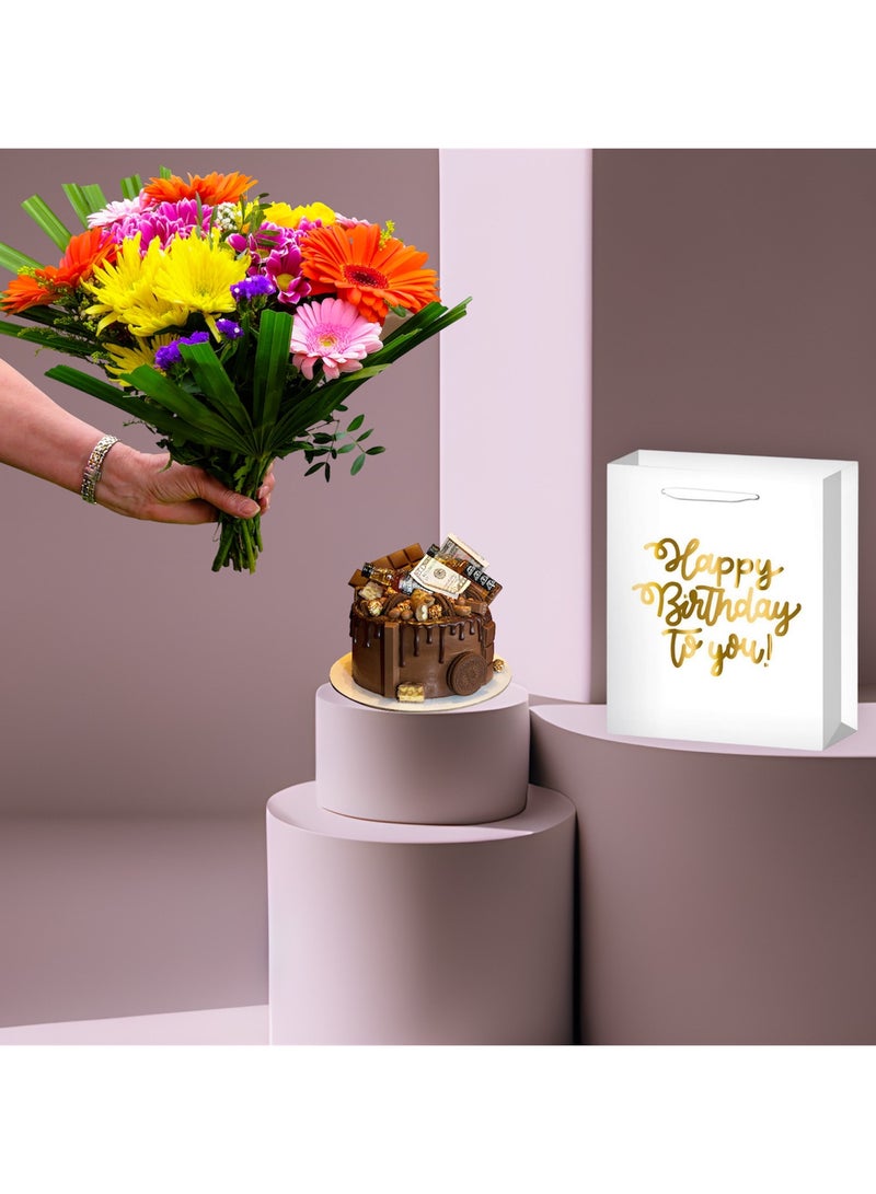 Elegant Luxury Happy Birthday Text Celebration Wrap Present Paper Gift Bag White Color for him her men and women chic with handles | Large Size 26 x 32 x 10 - Image 3