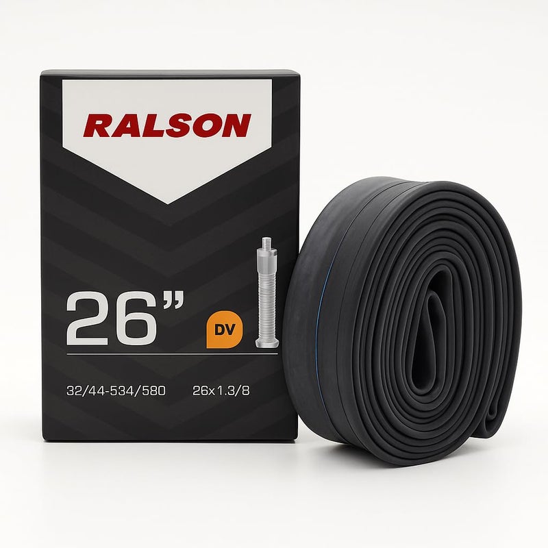 RALSON 26 Inch Bicycle Inner Tube (26x1 3/8, 32/44-584/590) | 35mm DV Valve | Butyl Rubber Tube for Road Bike, City Bike, Cruiser, Hybrid, Folding, Kids & Junior Cycles - Image 1