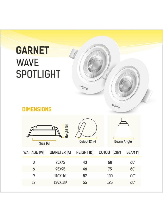wipro Polycarbonate Garnet 3W Round Led Wave Spotlight|Cob Spotlight for Ceiling|Neutral White Light (4000K)|Adjustable Design|Recessed Tiltable Downlighter for False Ceiling|Cutout-60 Mm|Pack of 1 - Image 3
