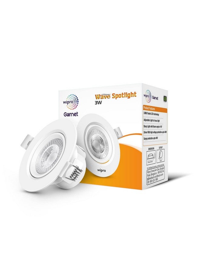 wipro Polycarbonate Garnet 3W Round Led Wave Spotlight|Cob Spotlight for Ceiling|Neutral White Light (4000K)|Adjustable Design|Recessed Tiltable Downlighter for False Ceiling|Cutout-60 Mm|Pack of 1 - Image 1