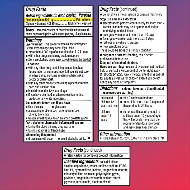 Quality Choice Extra Strength Pain Relief PM, Pain Reliever and Nighttime Sleep Aid, Acetaminophen 500 mg & Diphenhydramine HCI 25 mg (Sleep Aid), 50 Count Package of Caplets - Image 3