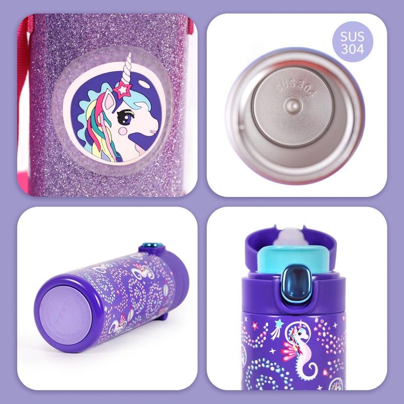 Milk & Moo Kids Stainless Steel Thermos Water Bottle with Bag 420ml, Colorful Ayris Design, Leakproof and BPA Free, Eco-Friendly Material, Ideal for School, Picnic, Travel, Outdoor - Image 5