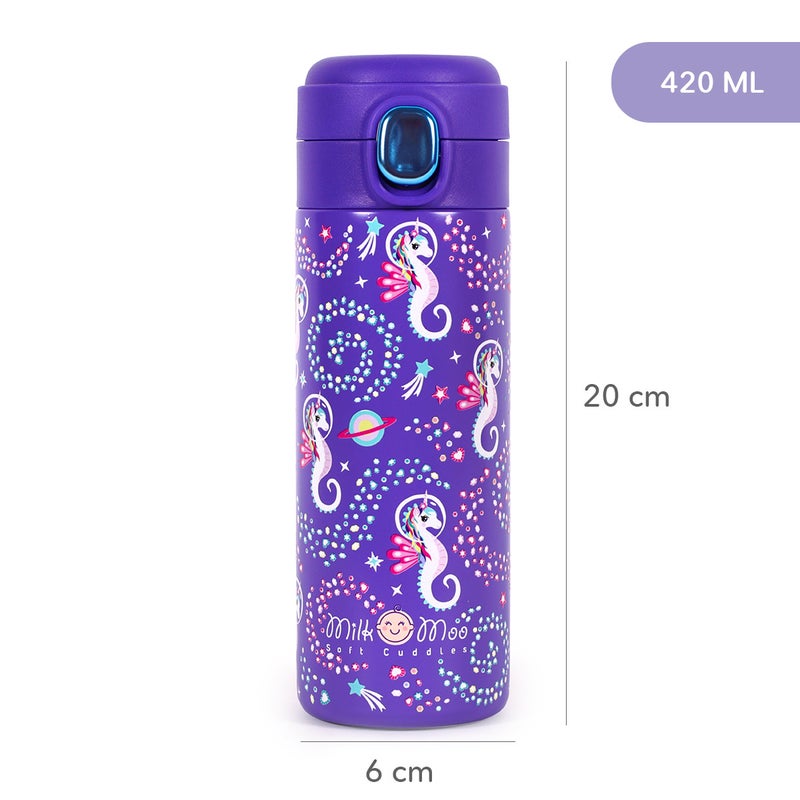 Milk & Moo Kids Stainless Steel Thermos Water Bottle with Bag 420ml, Colorful Ayris Design, Leakproof and BPA Free, Eco-Friendly Material, Ideal for School, Picnic, Travel, Outdoor - Image 2