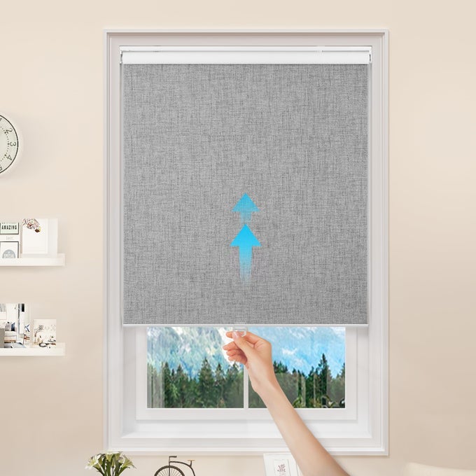 100 BLACKOUT ROLLER WINDOW SHADES WINDOW BLINDS CORDLESS WITH THERMAL INSULATED UV PROTECTION FABRIC MINI FRENCH DOOR BLINDS FOR HOME OFFICE BEDROOM EASY TO INSTALL GREY 20 W X 75 H