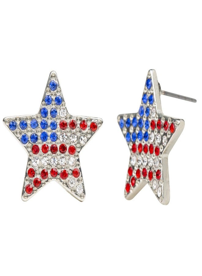 MADISON TYLER 4th of July Dangle Drop Earrings for Women | Red Blue White Patriotic USA Cute Pave Rhinestone Star Pierced Post Earrings | American Independence Day Gifts - Image 1