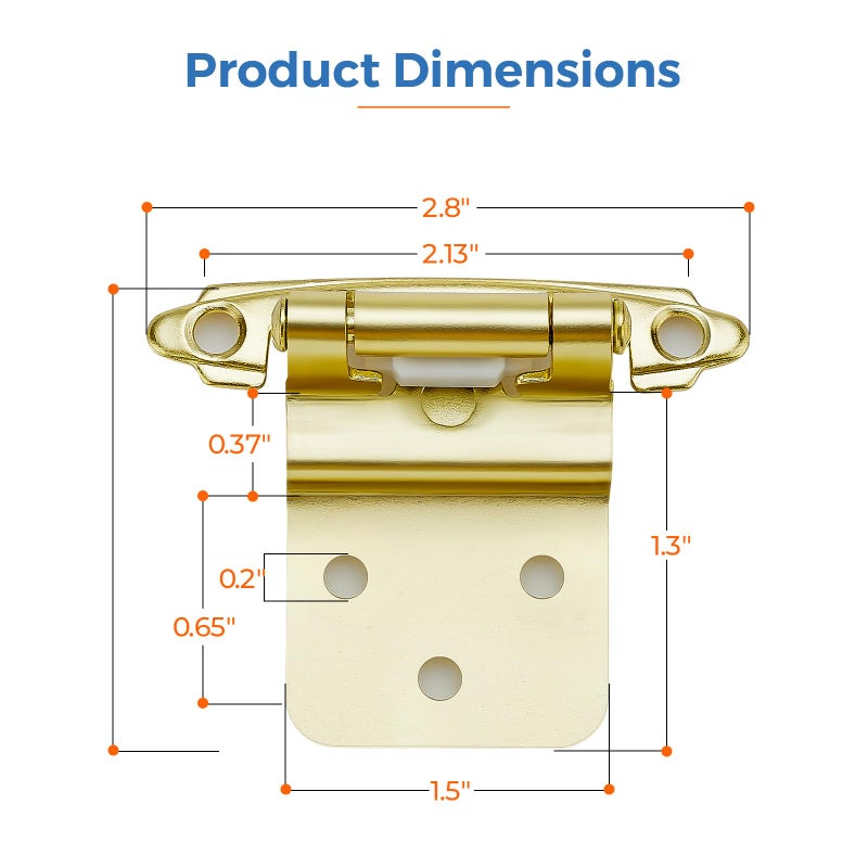 JOY DECOR JOYDECOR 2 Pack 1 Pairs 3/8 Inch Overlay Gold Cabinet Hinges Semi-Concealed Face Mount Hinges for Cupboards Self-Closing Decorative Door Hardware - Image 3