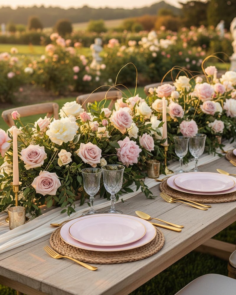 PULOTE 100PCS Pink Plastic Plates - Heavy Duty Pink and Gold Disposable for Party, Wedding, Easter, Include 50 Each (Dinner & Dessert) Plates - Image 5