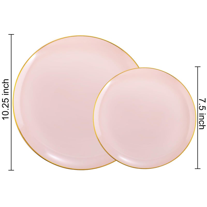 PULOTE 100PCS Pink Plastic Plates - Heavy Duty Pink and Gold Disposable for Party, Wedding, Easter, Include 50 Each (Dinner & Dessert) Plates - Image 2