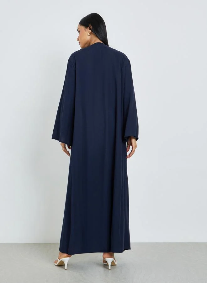 Styli  Navy Blue Regular Fit Open Front Kimono for Women | Best Price UAE