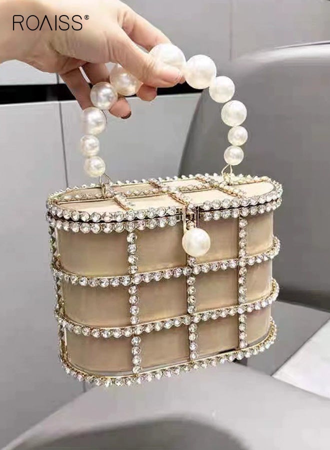roaiss Ladies Evening Handbag Women Clutch Purse with Pearl Diamonds for Wedding Prom Birthday Party Dinner French Niche Rhinestone Cage Crossbody Bag Fashion Trend - Image 1