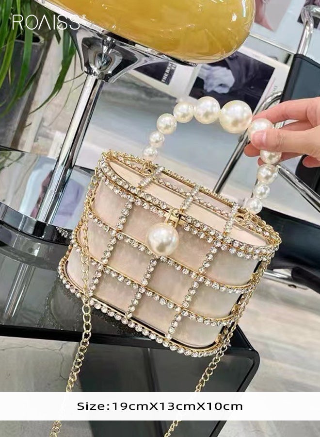 roaiss Ladies Evening Handbag Women Clutch Purse with Pearl Diamonds for Wedding Prom Birthday Party Dinner French Niche Rhinestone Cage Crossbody Bag Fashion Trend - Image 2