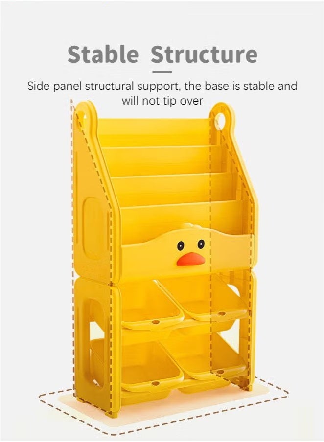 Beauenty Kids 6-tier Plastic Cartoon Bookcase with 6 Cloth Book and 4 Toys Storage Boxes, Simple Adorable Storage Shelf, Multifunctional Floor Standing Bookrack with Space-saving Design and Stable Structure, Children's Bedroom Furniture and Display - Image 3