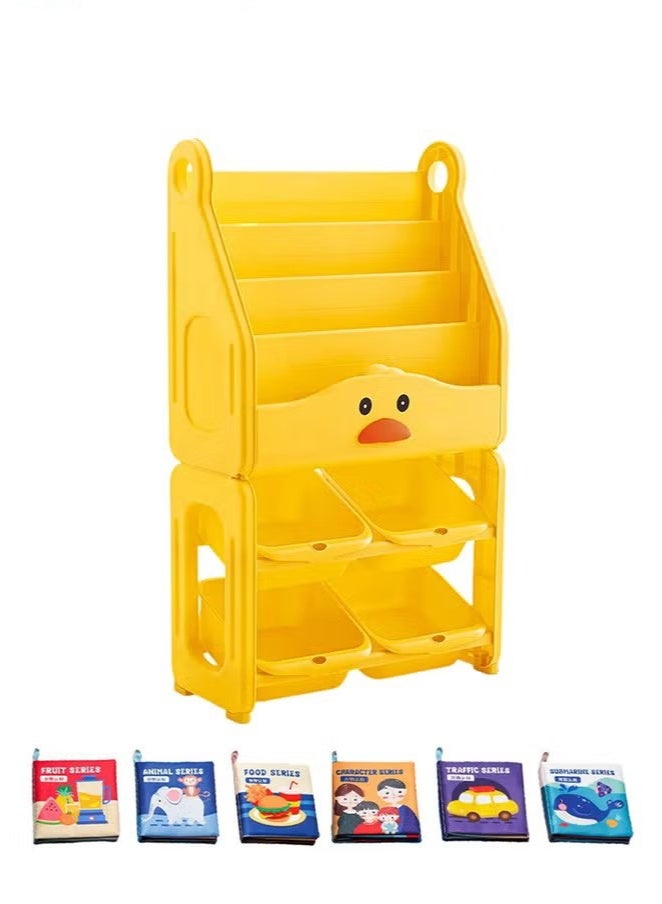 Beauenty Kids 6-tier Plastic Cartoon Bookcase with 6 Cloth Book and 4 Toys Storage Boxes, Simple Adorable Storage Shelf, Multifunctional Floor Standing Bookrack with Space-saving Design and Stable Structure, Children's Bedroom Furniture and Display - Image 4