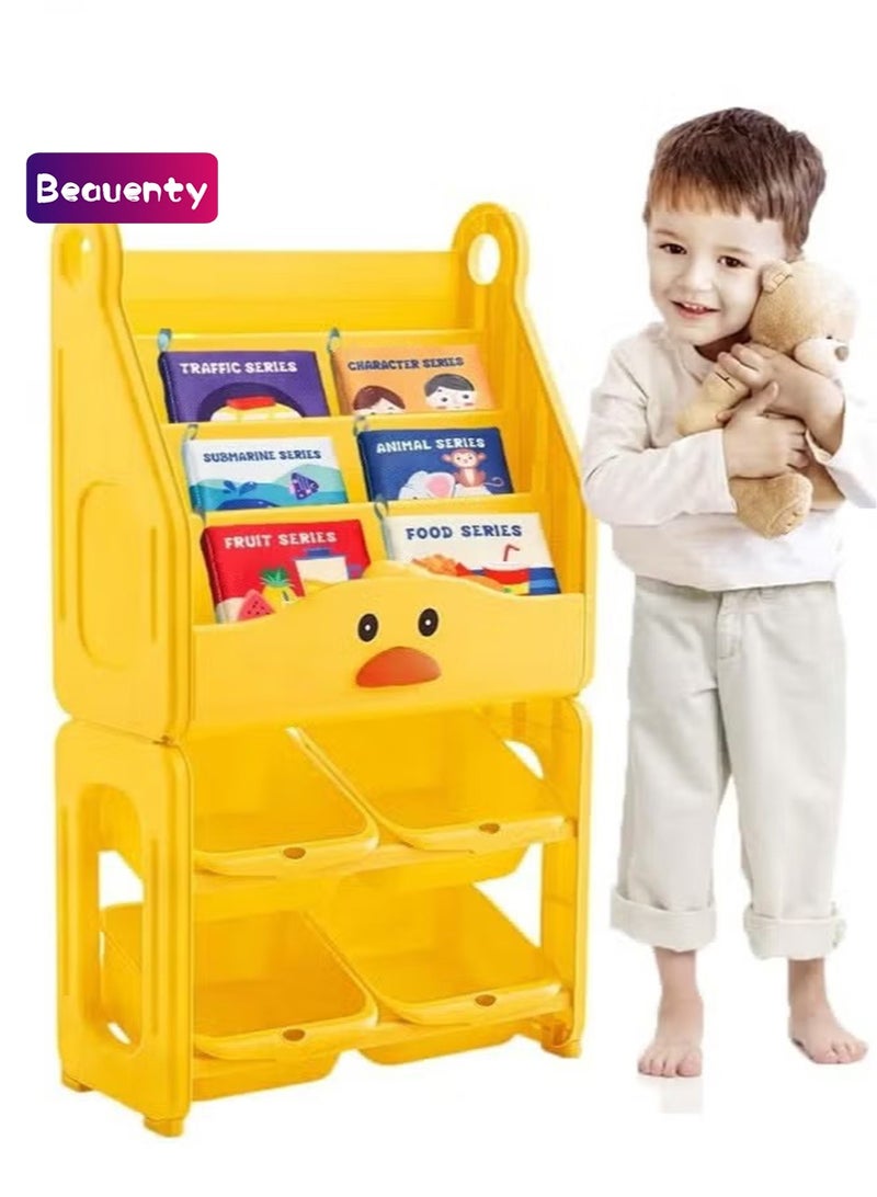 بيوينتي خزانة كتب بلاستيكية لـ 6 طبقات مع 6 كتب ملابس و 4 صناديق تخزين ألعاب - Image 1