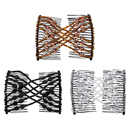 FXQHAN 3 Pieces Magic Hair Comb Elastic Beaded Hair Clips Women Bride Double Slides Stretching Hairpins Combs for Popular Hairstyles - Image 1
