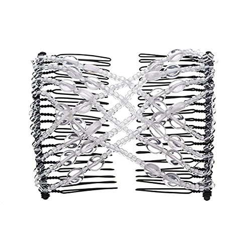 FXQHAN 3 Pieces Magic Hair Comb Elastic Beaded Hair Clips Women Bride Double Slides Stretching Hairpins Combs for Popular Hairstyles - Image 3