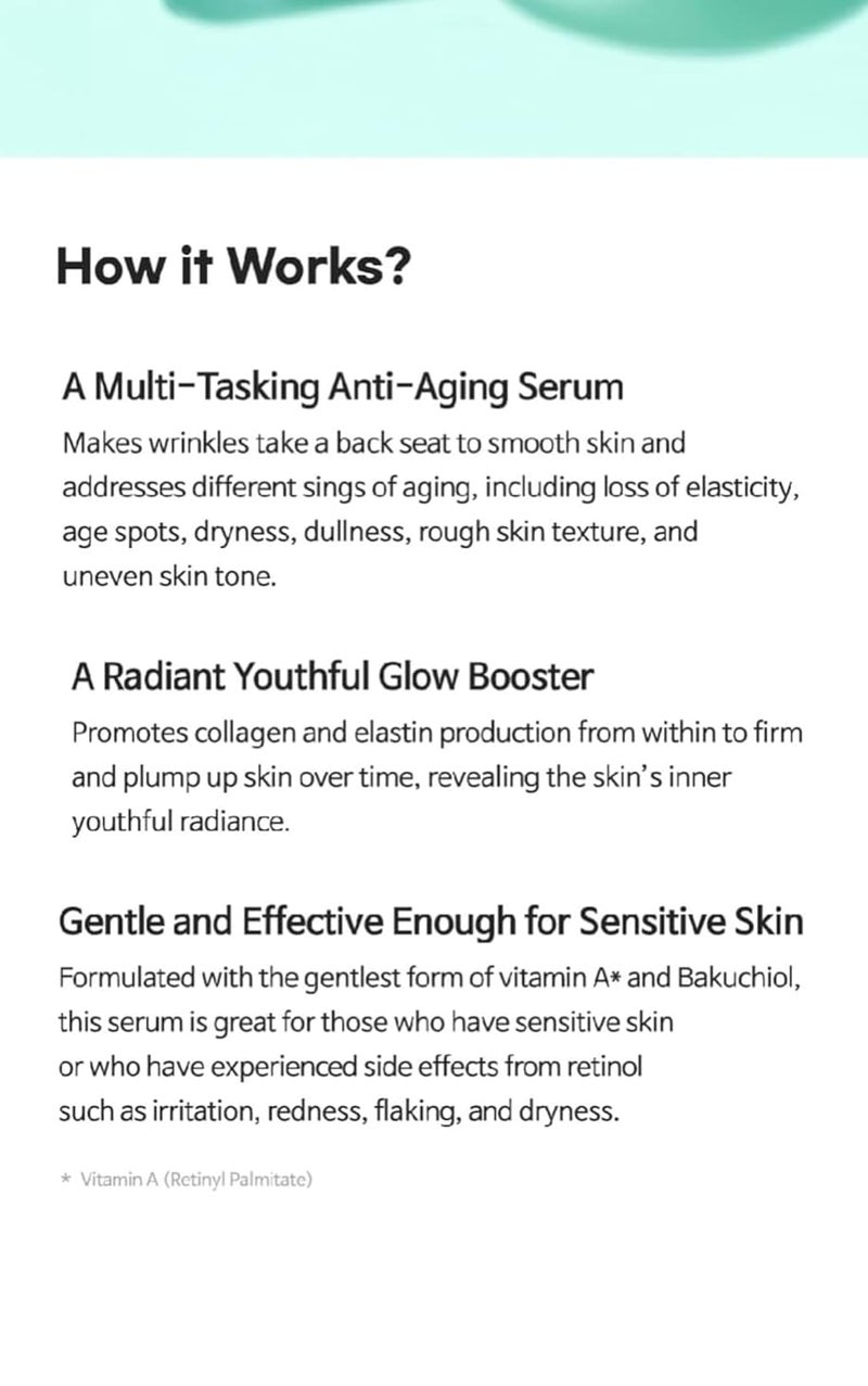 TIA'M TIAM Vita A Bakuchiol Youth Serum AntiAging Facial Serum for Wrinkles Dark Spots Suitable for Sensitive Skin 40ml - Image 4