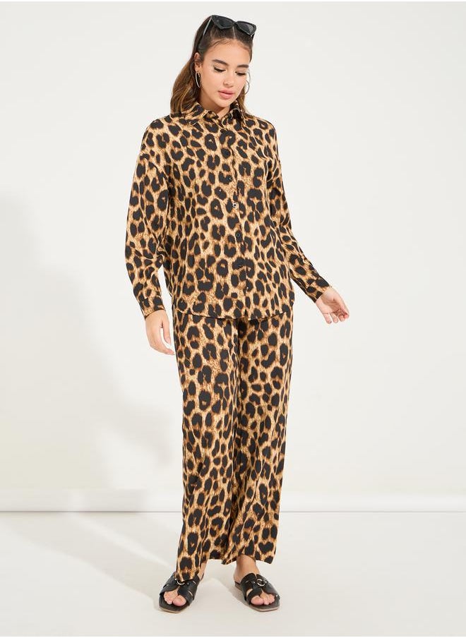 Styli - Leopard Print Oversized Shirt & Pants Co-Ords - Image 1