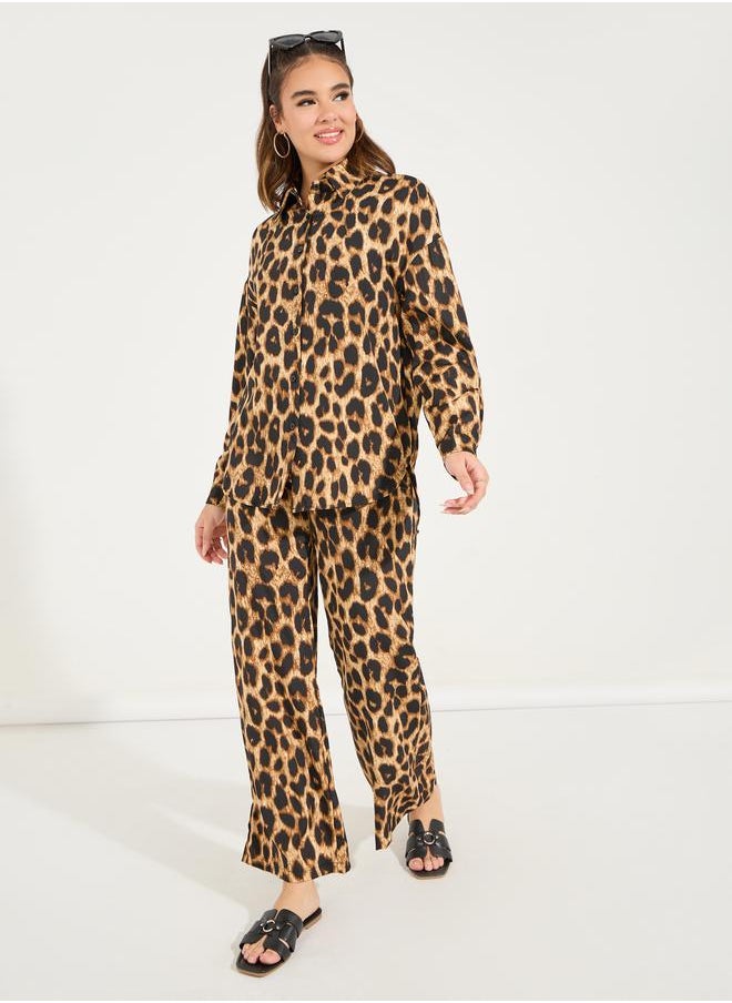 Styli - Leopard Print Oversized Shirt & Pants Co-Ords - Image 1