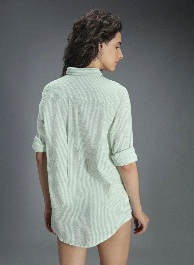 High Star Women's Multicolour 100% Cotton Striped Button Down Oversized Shirt