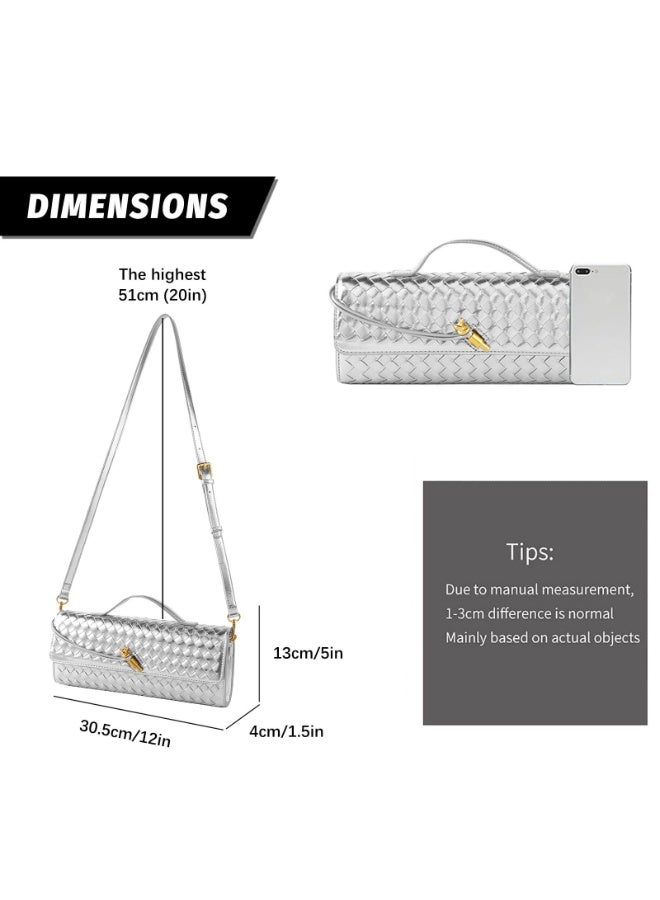 يلا جوي محفظة المنسوجة للمرأة, مساء المقابل المنسوجة الجلد والجلد الدمى حقيبة crossbody, حقيبة جلد الدمى رسمية المساء حقيبة, بو الجلد المنسوجة حقيبة حقيبة, هدايا لMather (الفضة) - Image 2