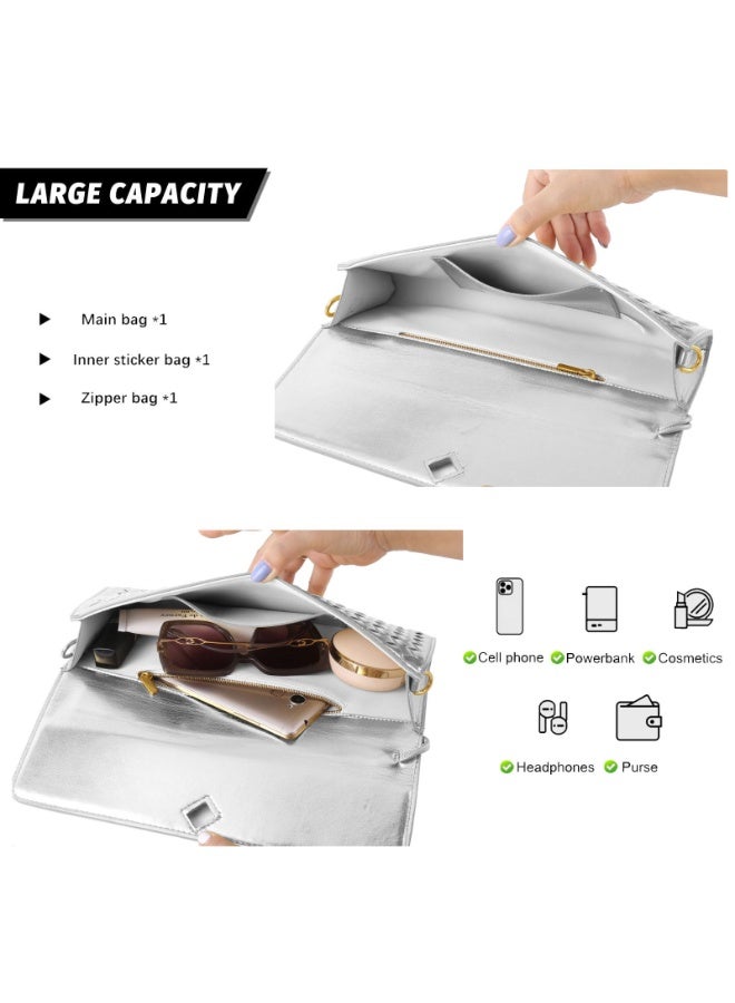 يلا جوي محفظة المنسوجة للمرأة, مساء المقابل المنسوجة الجلد والجلد الدمى حقيبة crossbody, حقيبة جلد الدمى رسمية المساء حقيبة, بو الجلد المنسوجة حقيبة حقيبة, هدايا لMather (الفضة) - Image 4