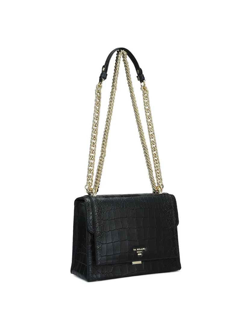 Da Milano Genuine Leather Black Sling Bag